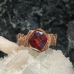 Wire wrap Garnet Copper Ring